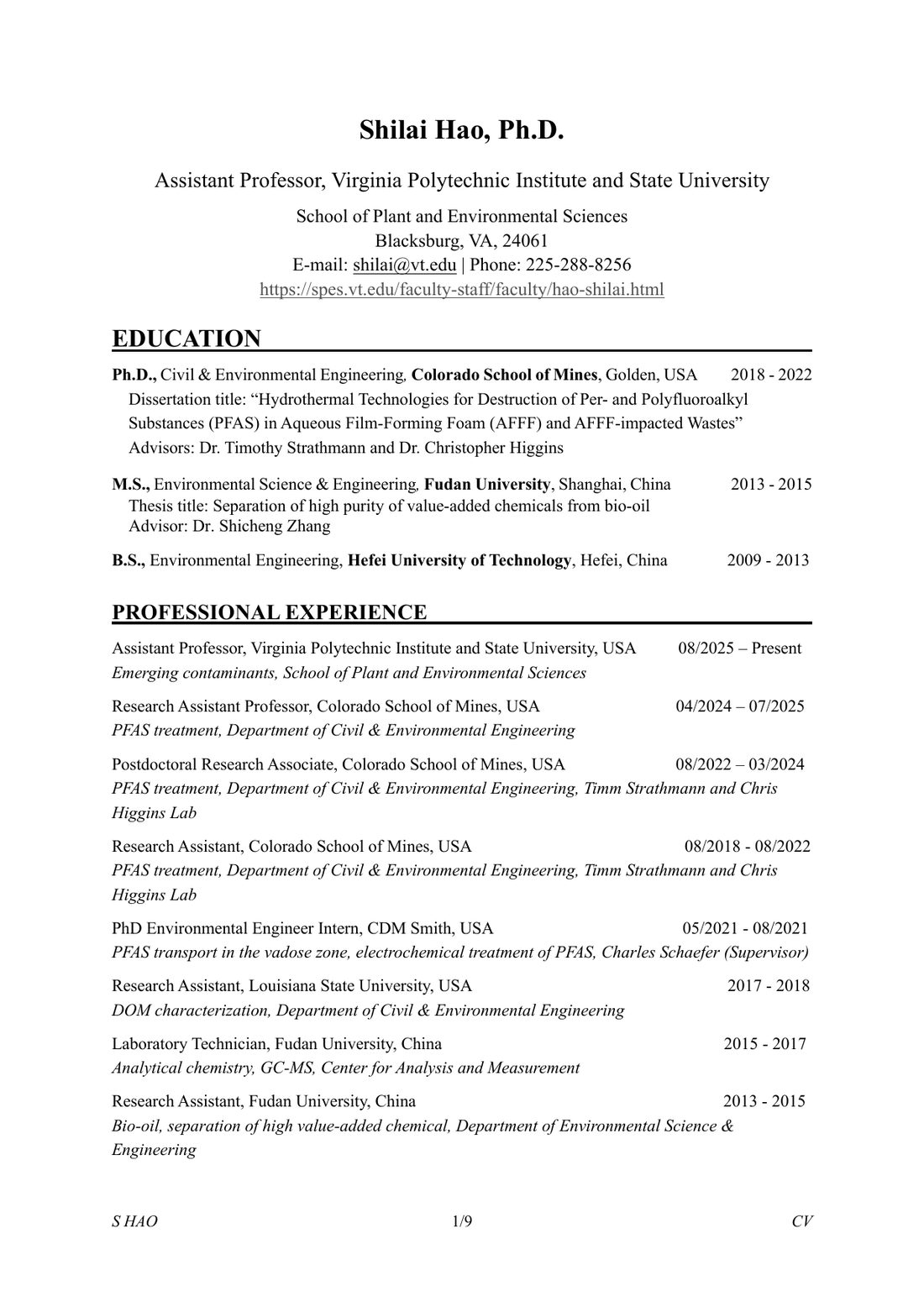 Curriculum vitae, page 1