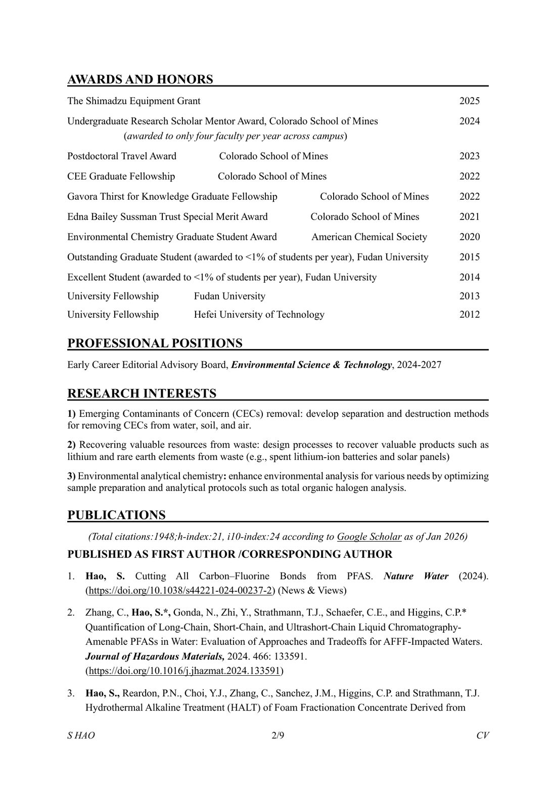 Curriculum vitae, page 2